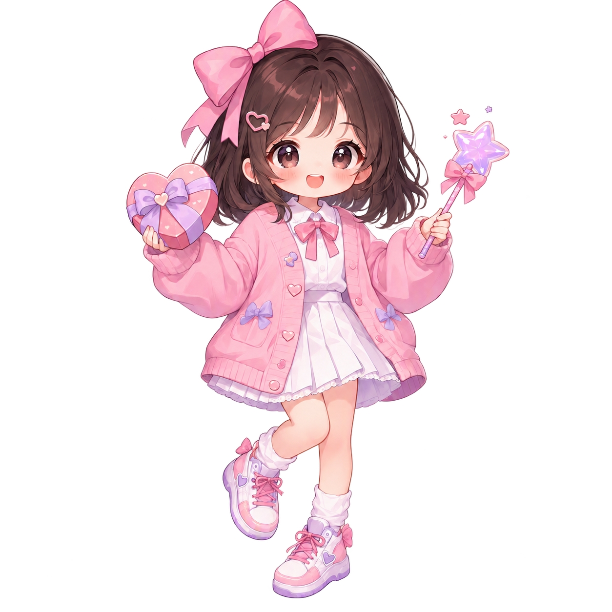 粉色蝴蝶结的可爱生日少女